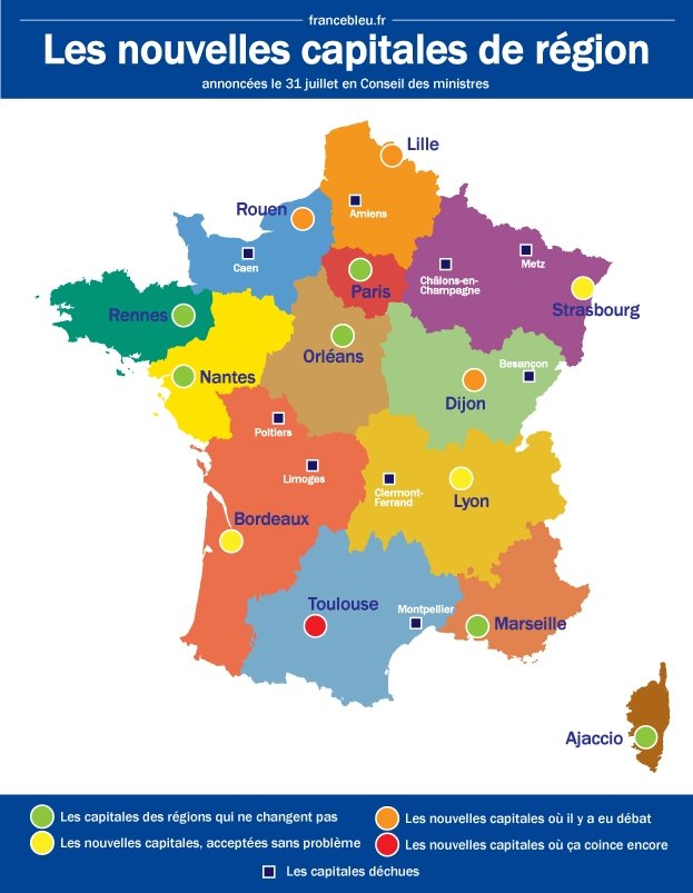 france carte con le nouvelles region et capitale - Image