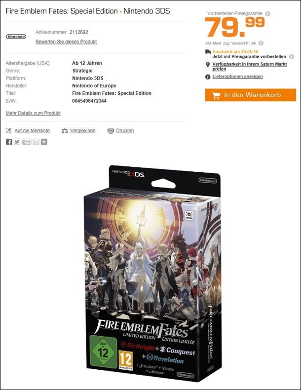 Un prix annoncé pour l'édition collector de Fire Emblem Fates en Europe ?