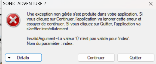 Problème au lancement avec Sonic Adventure 2