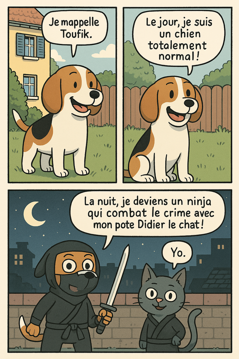 j'ai créé une BD avec CHATGPT, TOUFIK le chien NINJA