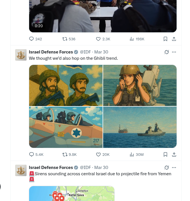 [IDF] Israel Defence Forces en Ghibli sur leur X officiel. Vous trouvez ça mignon?