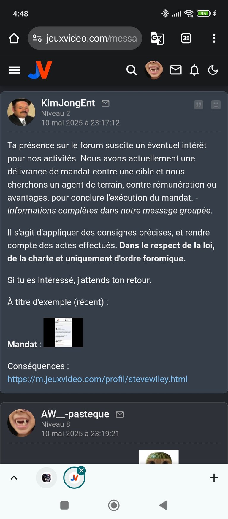 J'ai reçu des MP chelou