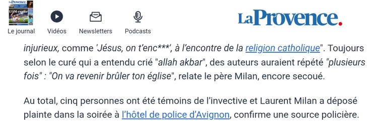 "On va brûler ton église", "Allah Akbar" : à Avignon, le prêtre de menacé par des jeunes