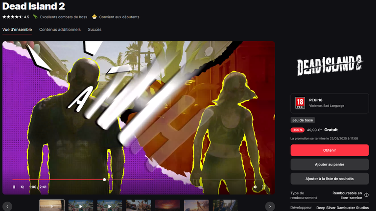 Dead Island 2 GRATUIT dans le Epic Games store
