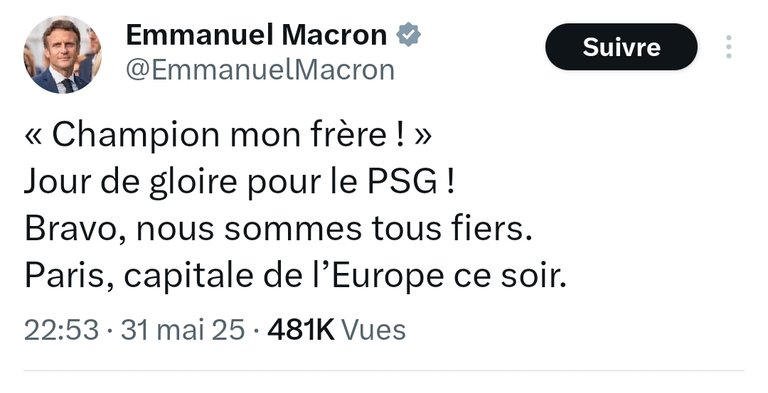 🚨 MACRON sur X : "CHAMPIONS mon FRÈRE !"