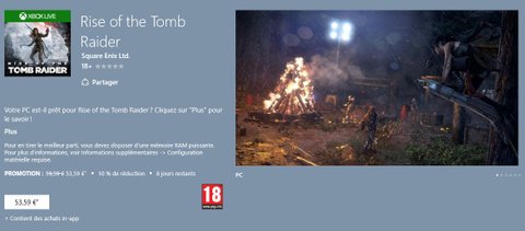 Rise of the Tomb Raider est aussi sur le Windows Store...
