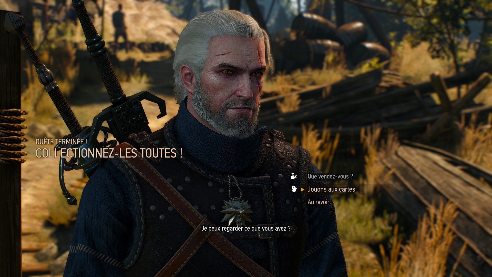 Blog - Un buste de Geralt en train de jouer aux cartes pour Gwynt