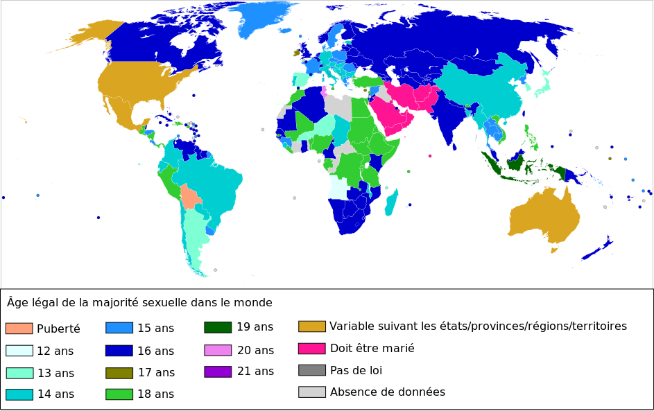  Carte  de l ge l gal de la majorit  sexuelle dans le monde  