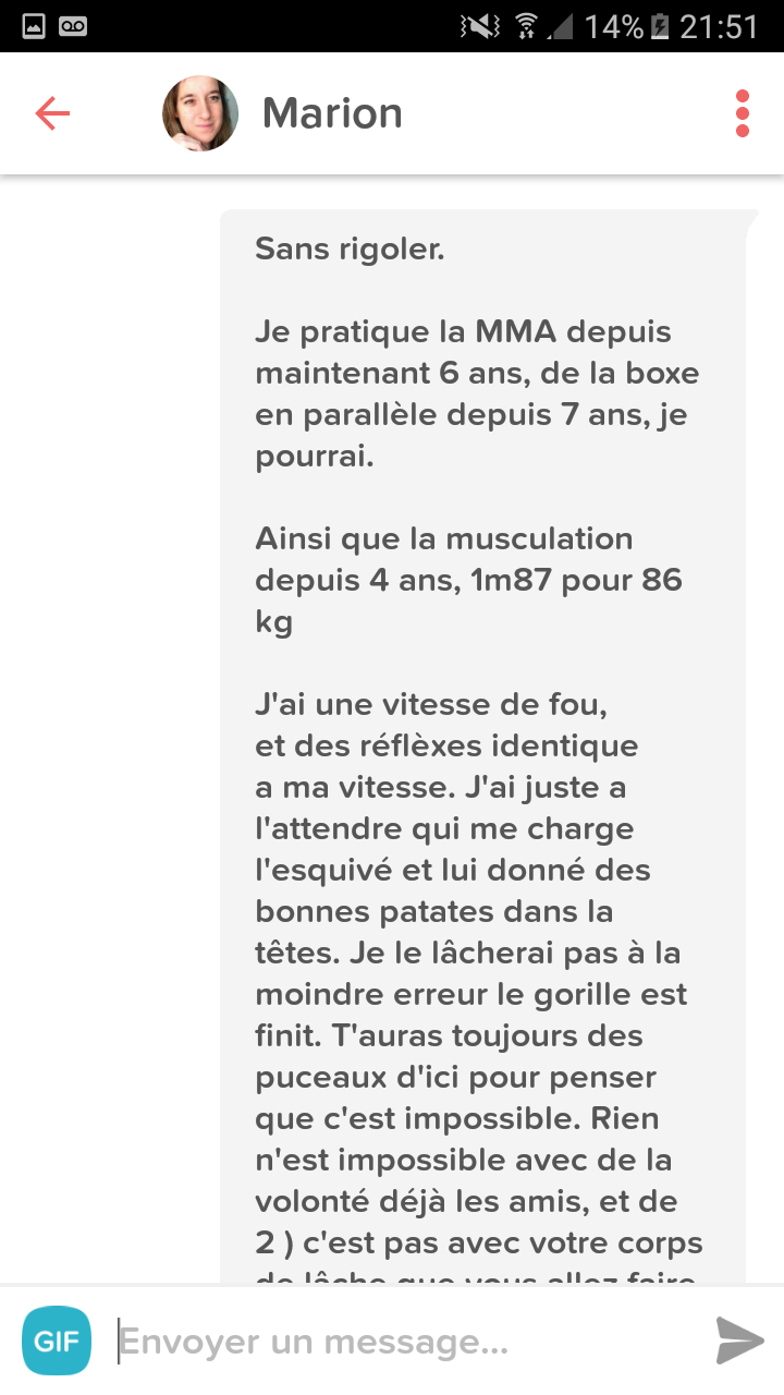 Je Pratique La Mma Depuis Maintenant 6 Ans TINDER] Les kheys VOUS gérez mon MATCH sur le forum Blabla 18-25 ans -  17-05-2017 21:40:51 - jeuxvideo.com