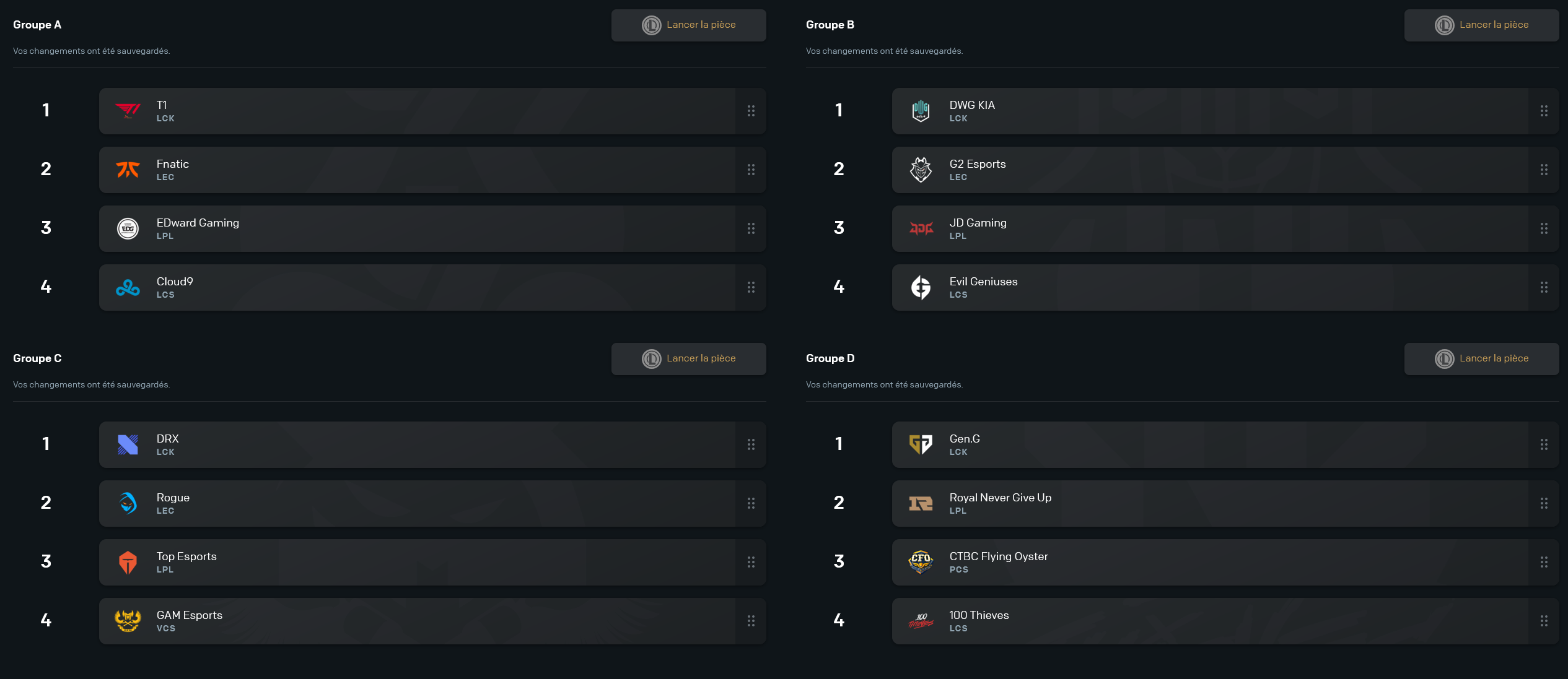 Postez vos pick'ems pour les phases de poule. sur le forum League of