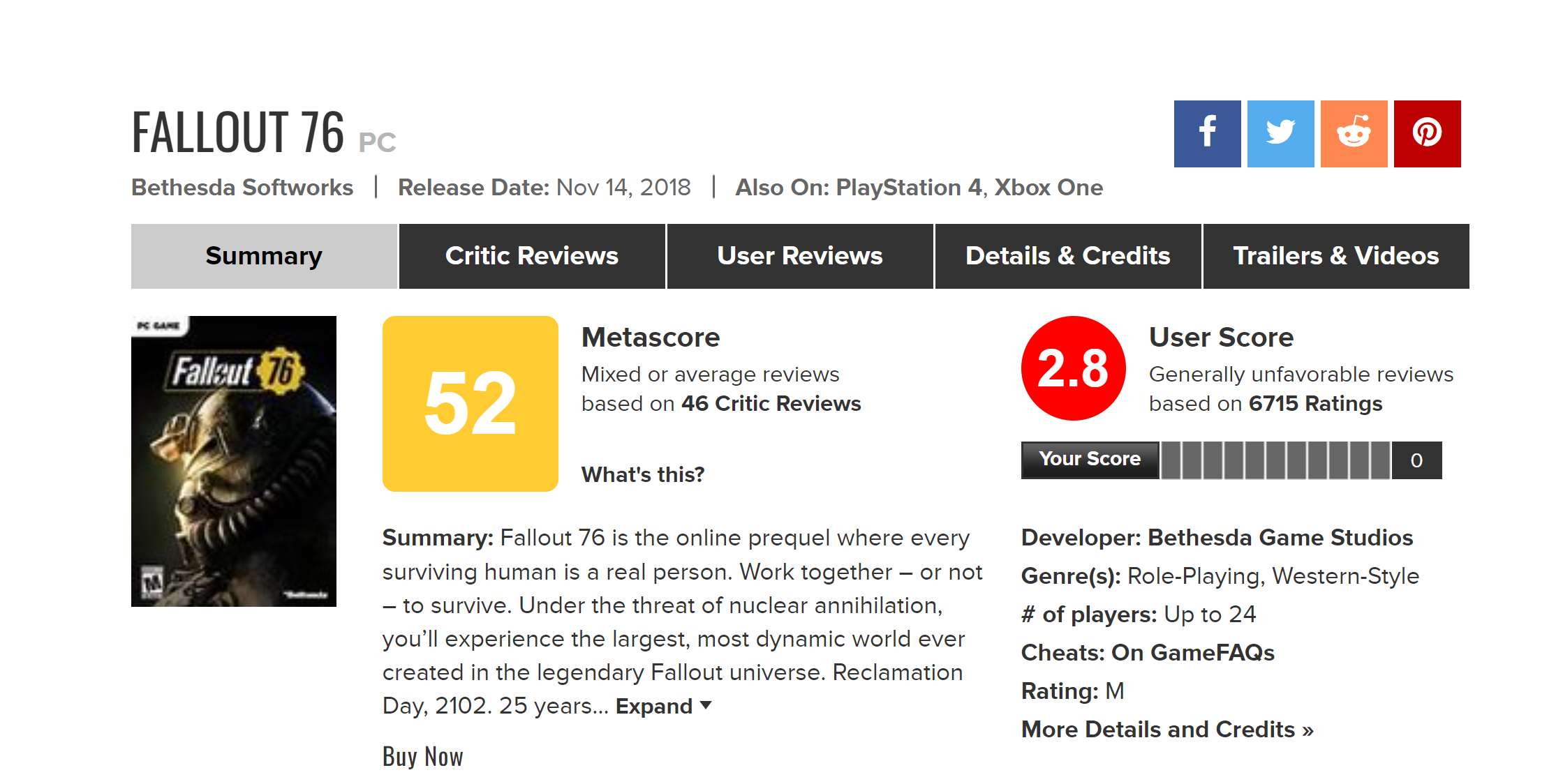 F:NV Metacritic Score, Fallout