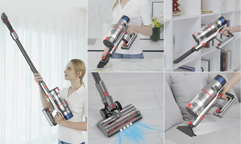 Aspirateur Balai Sans Fil 500W - Aspiration 45000 Pa - Autonomie 45 Min - Réservoir 1,5 L - Écran LED - Accessoires Inclus - Violet