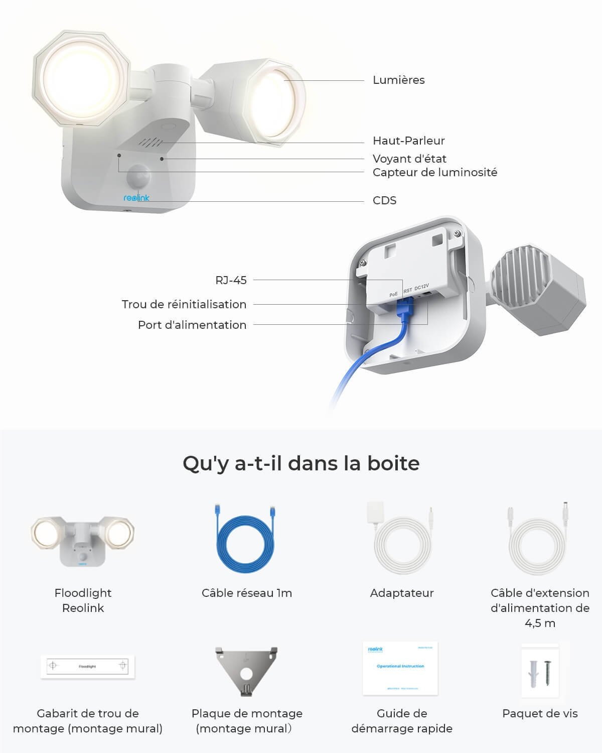 Projecteur Pour Reolink Caméra De Surveillance PoE, 2000 Lumen De ...