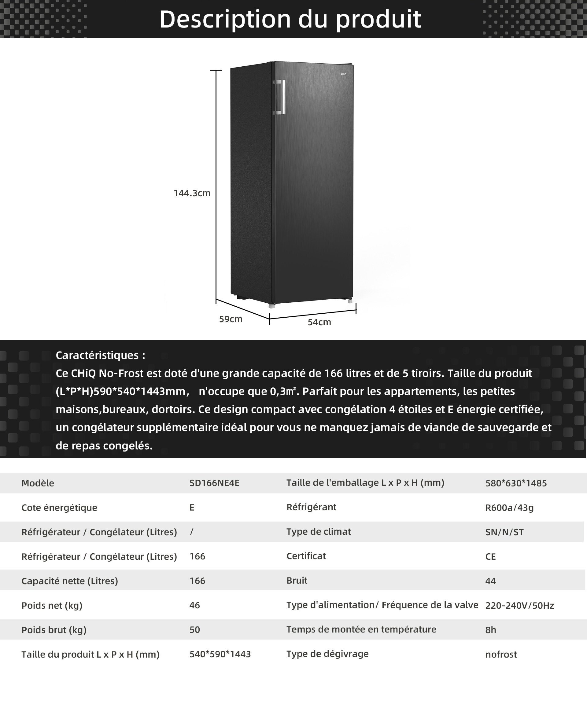 CHiQ Réfrigérateur congélateur bas FBM250NE2R3 250L (180 + 70) Froid  ventilé, No Frost, noir, portes réversibles, A++, 42 db, 12 ans - Achat /  Vente réfrigérateur classique CHiQ Réfrigérateur congélateur bas FBM250NE2R3