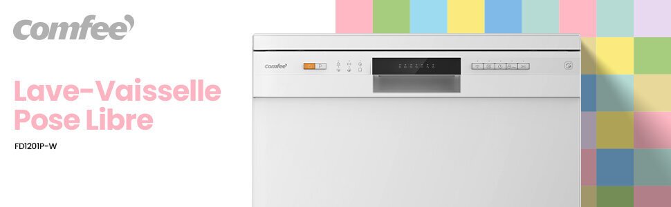 Comfee Lave vaisselle pose libre 45cm 49dB avec 9 couverts, 8 programmes  Ido command bouton ou