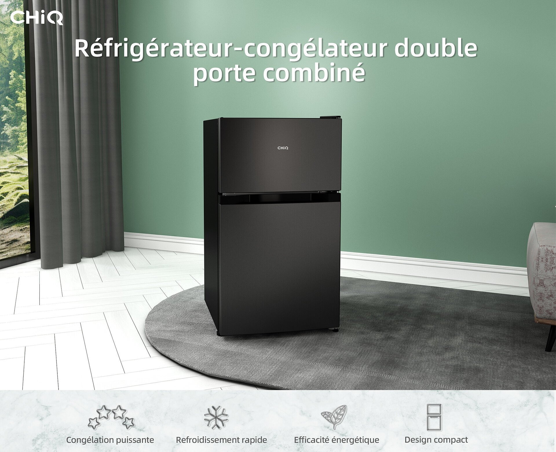 Réfrigérateur congélateur - Compact 60 L avec freezer & bac à légumes -  Frigo - 35 dB max - Réfrigérateur 2 porte - Noir - Achat / Vente  réfrigérateur classique Réfrigérateur congélateur 