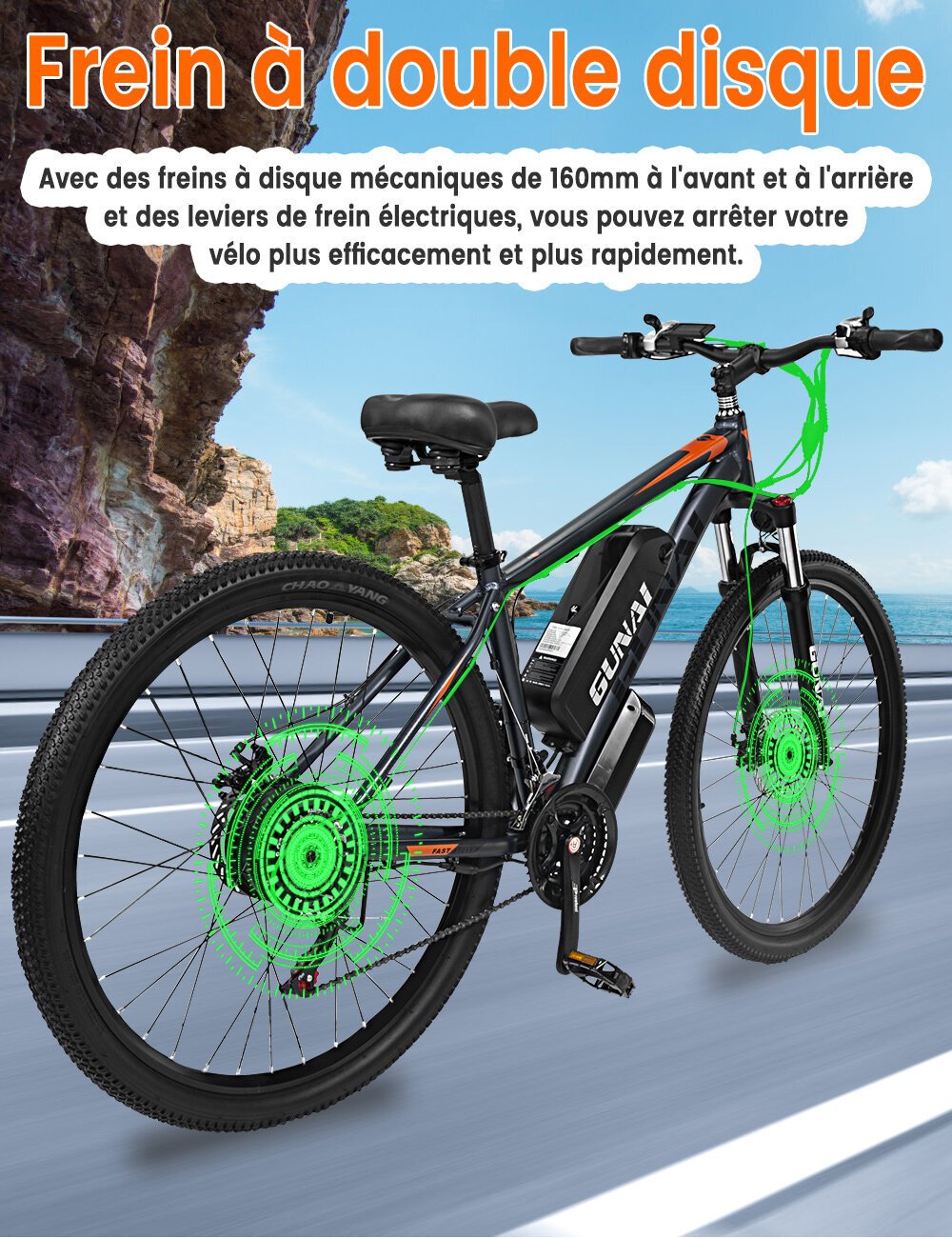 Vélo électrique Adulte Mukkpet - Batterie 48V 15Ah, Autonomie 105 Km - Pneus 26"x4.0, 7 Vitesses