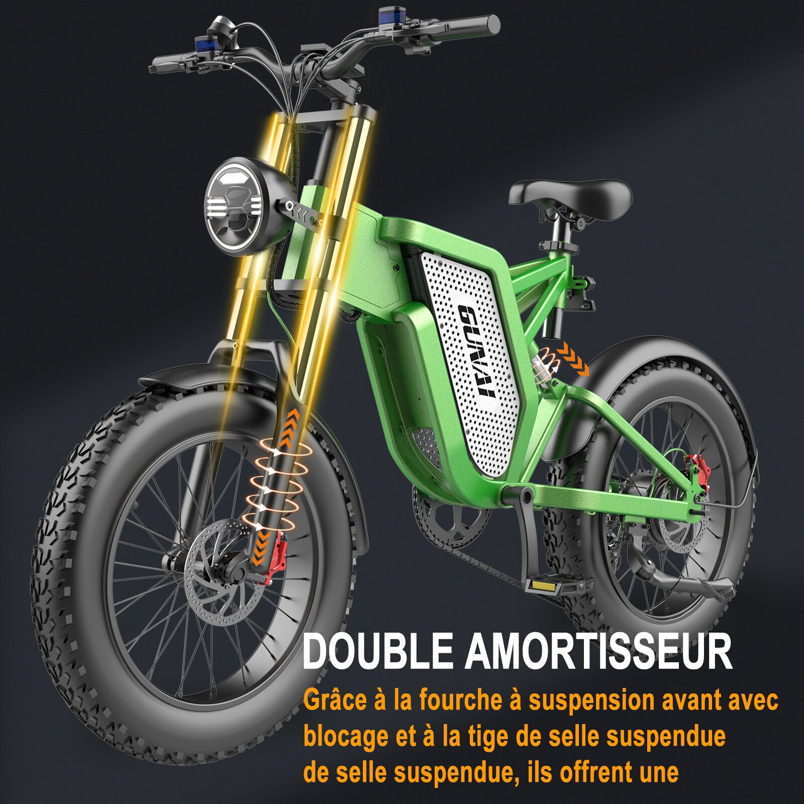 Gunai - VTT électrique MX25 - 20 Vélo électrique Adulte - 1000W Brushless  - Batterie Amovible 48V 25Ah - 45km/h - 7 Vitesse - Vert - Vélo électrique  - Rue du Commerce