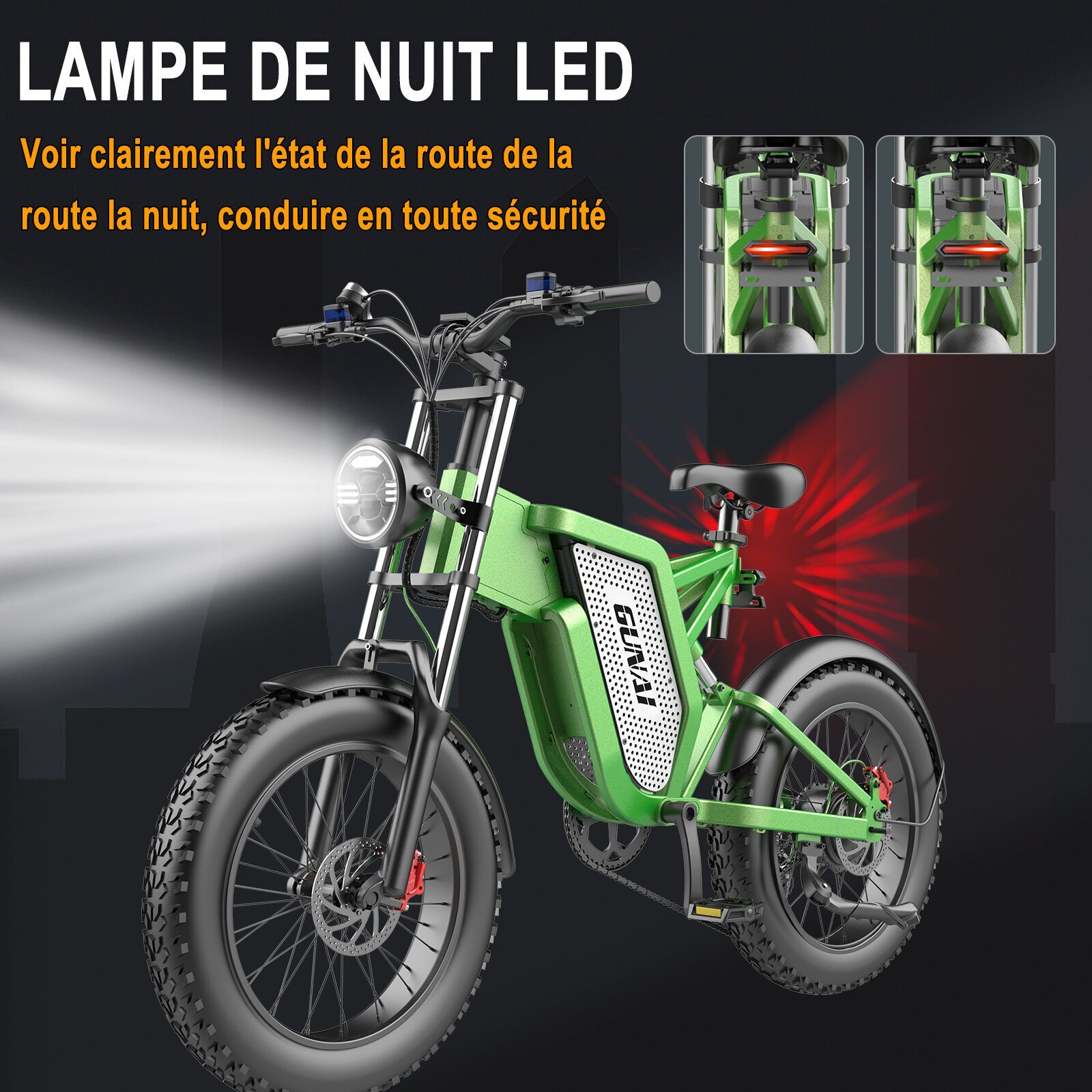 Gunai - VTT électrique MX25 - 20 Vélo électrique Adulte - 1000W Brushless  - Batterie Amovible 48V 25Ah - 45km/h - 7 Vitesse - Vert - Vélo électrique  - Rue du Commerce