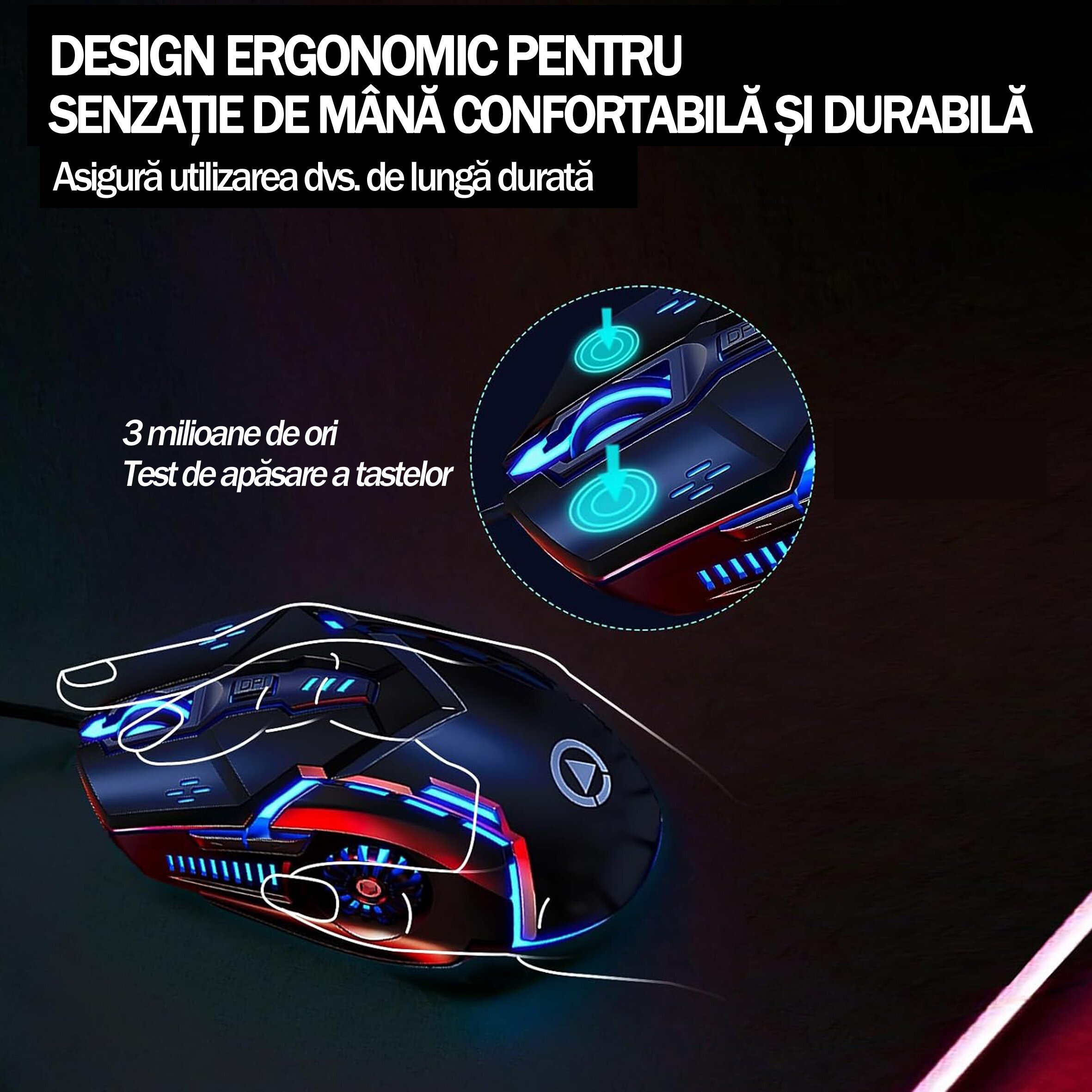 Mouse Gaming profesional, Yulinland, 7 efecte de iluminare, USB, 6