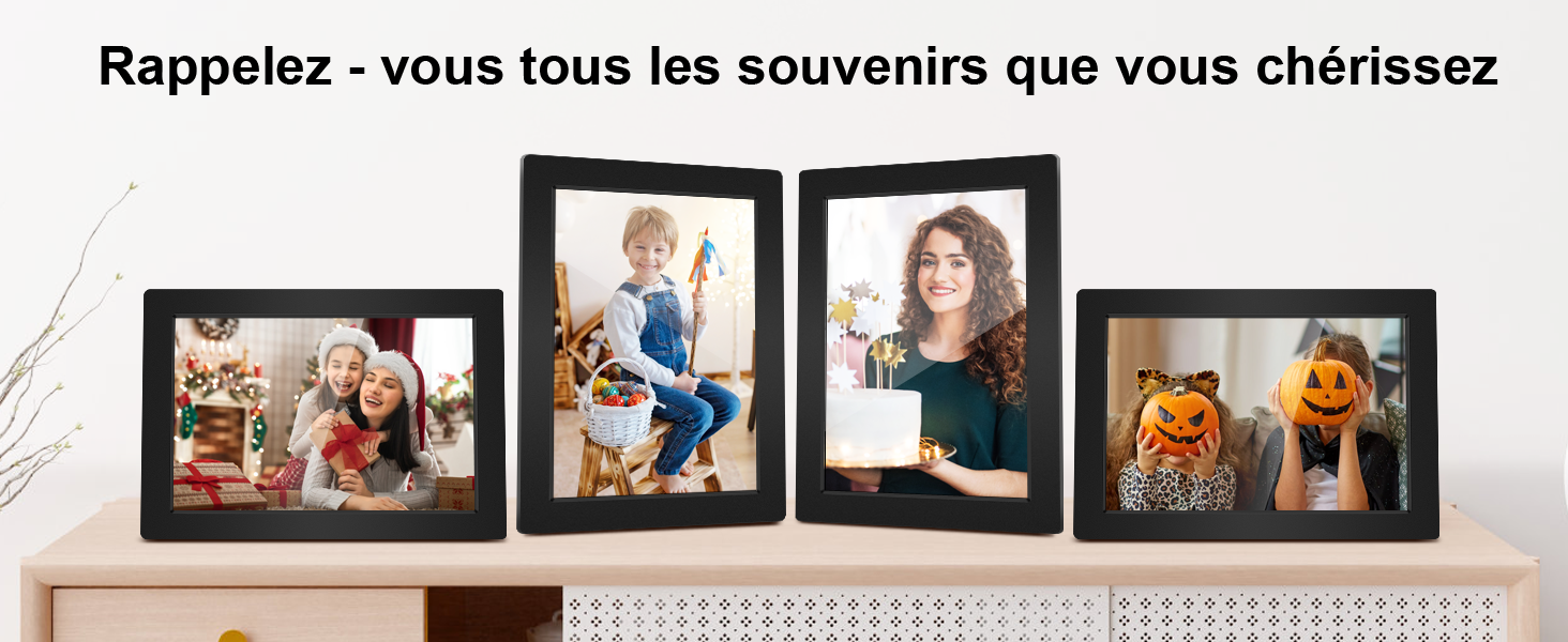 Cadre Photo Numérique Connecté WiFi 10,1 Pouces - Écran Tactile IPS HD, 32 Go, Bois Chêne, Partage Via App Frameo - 2