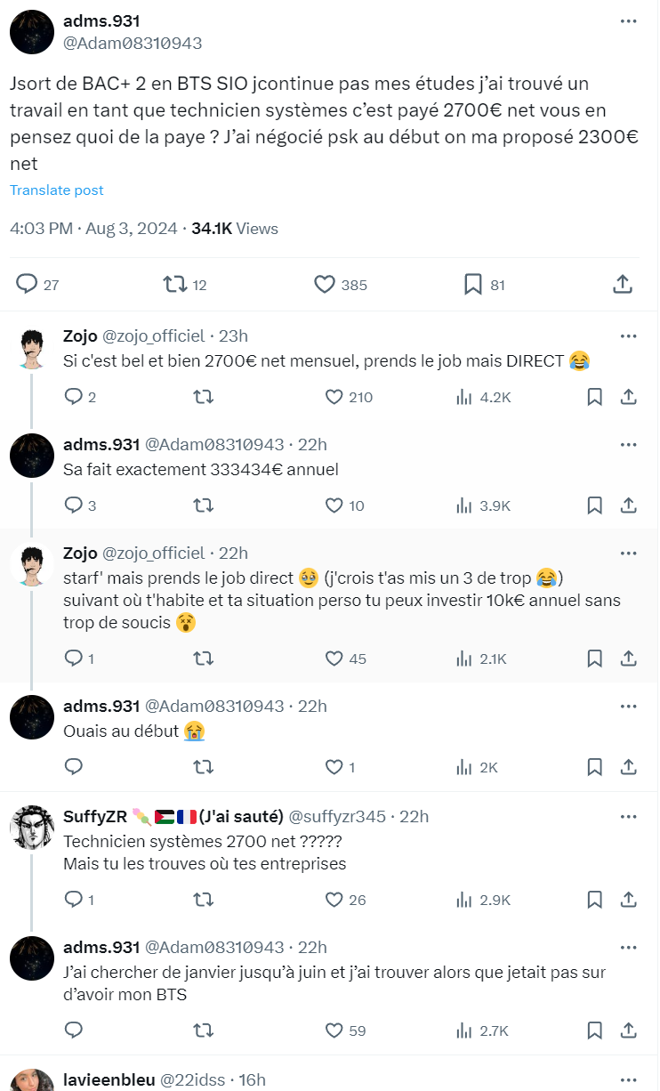 AYYAOOOOOOOOOOO Il sort d'un BTS SIO > BOOM PREMIER TAFF à 2700 EUROS NET