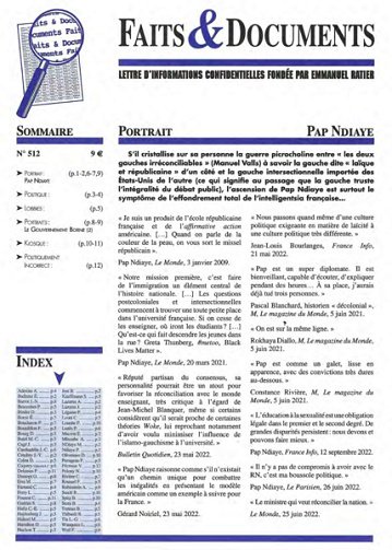 Faits & Documents N°512 - Pap Ndiaye (2022)