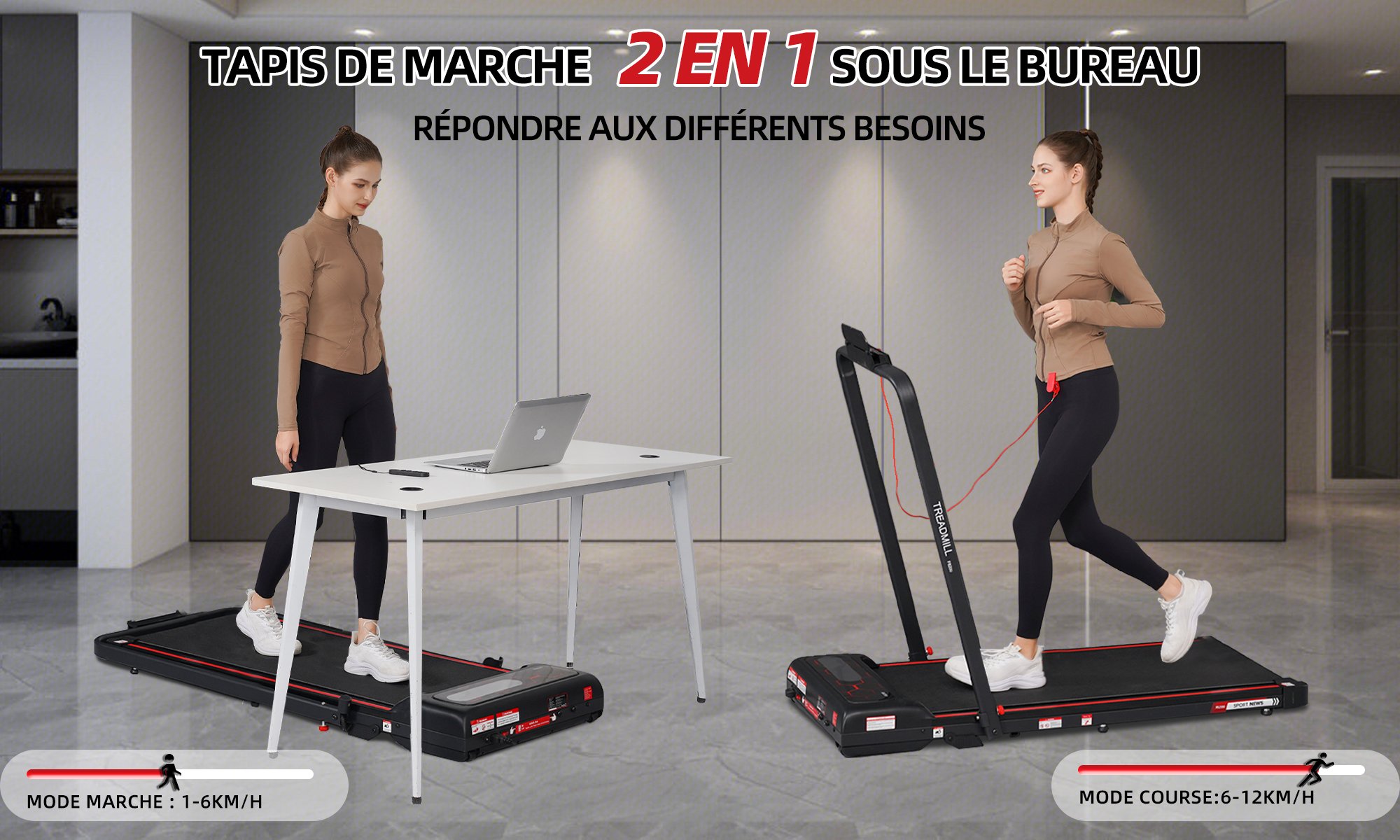 RAOO MIN Tapis de Course Electrique, Tapis de Course/Marche 2 en 1, 1