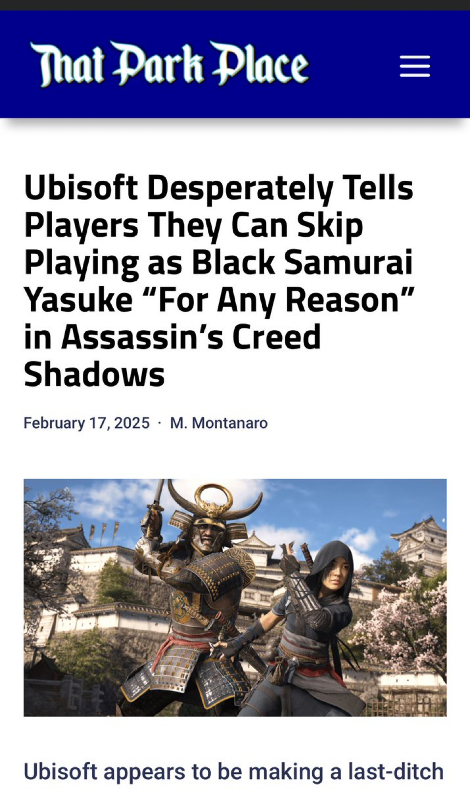 Ubisoft : « vous ne serez pas obligé d’utiliser Yasuke »