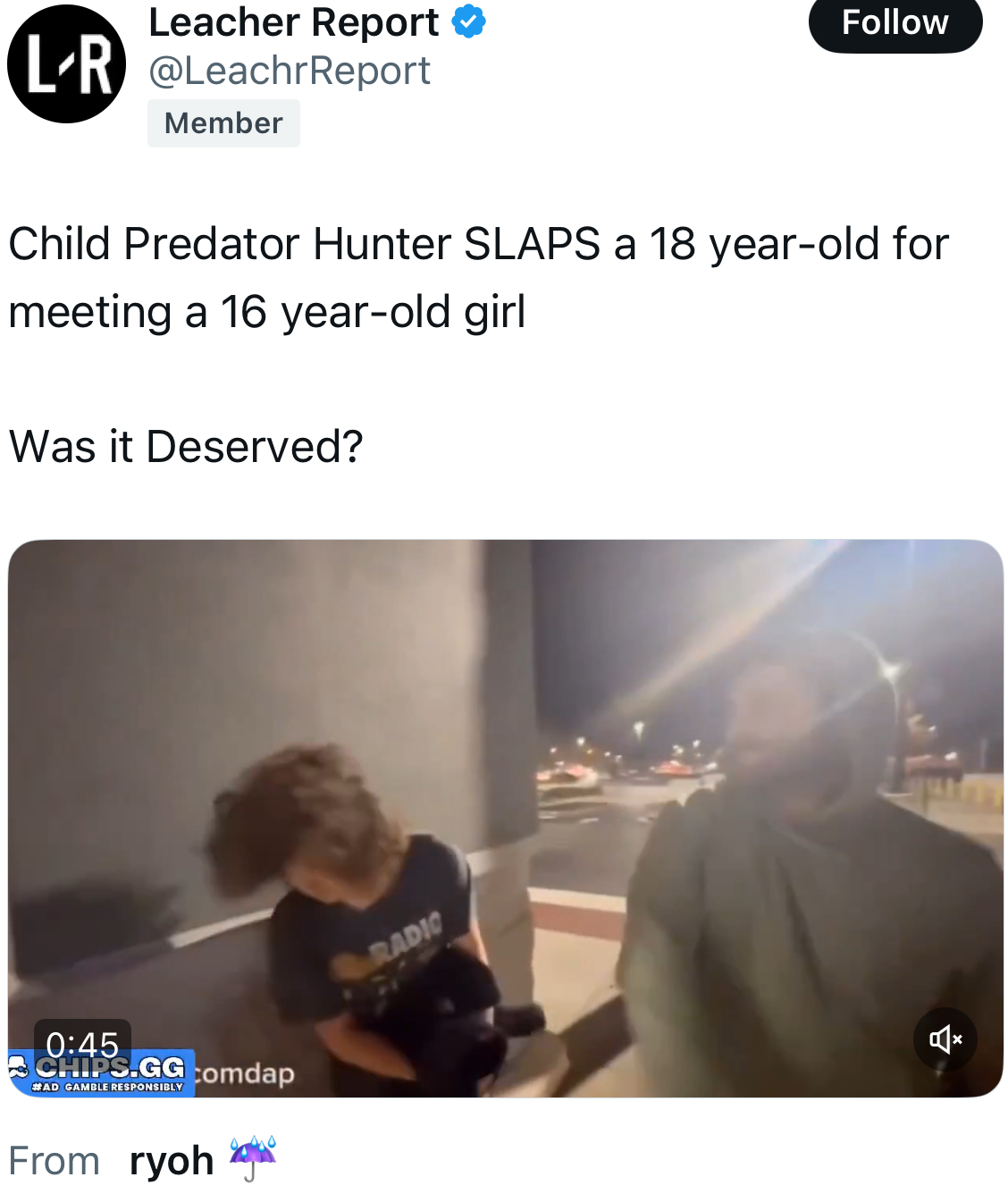 Ce "chasseur de pédos" qui frappe un mec de 18 ans....