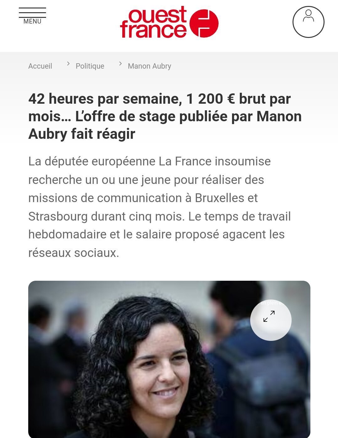 Topic 410 - Manon Aubry et son offre de Stage 42h à Bruxelles pour 1200€