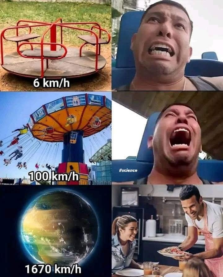 "La terre tourne à 1600km/h sur elle meme"