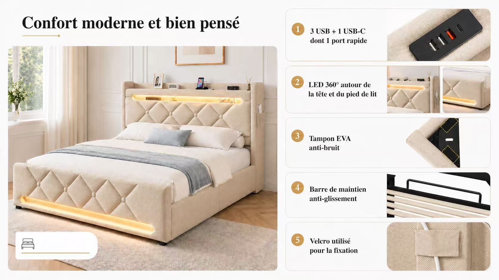 Lin beige et structure pensée pour le quotidien