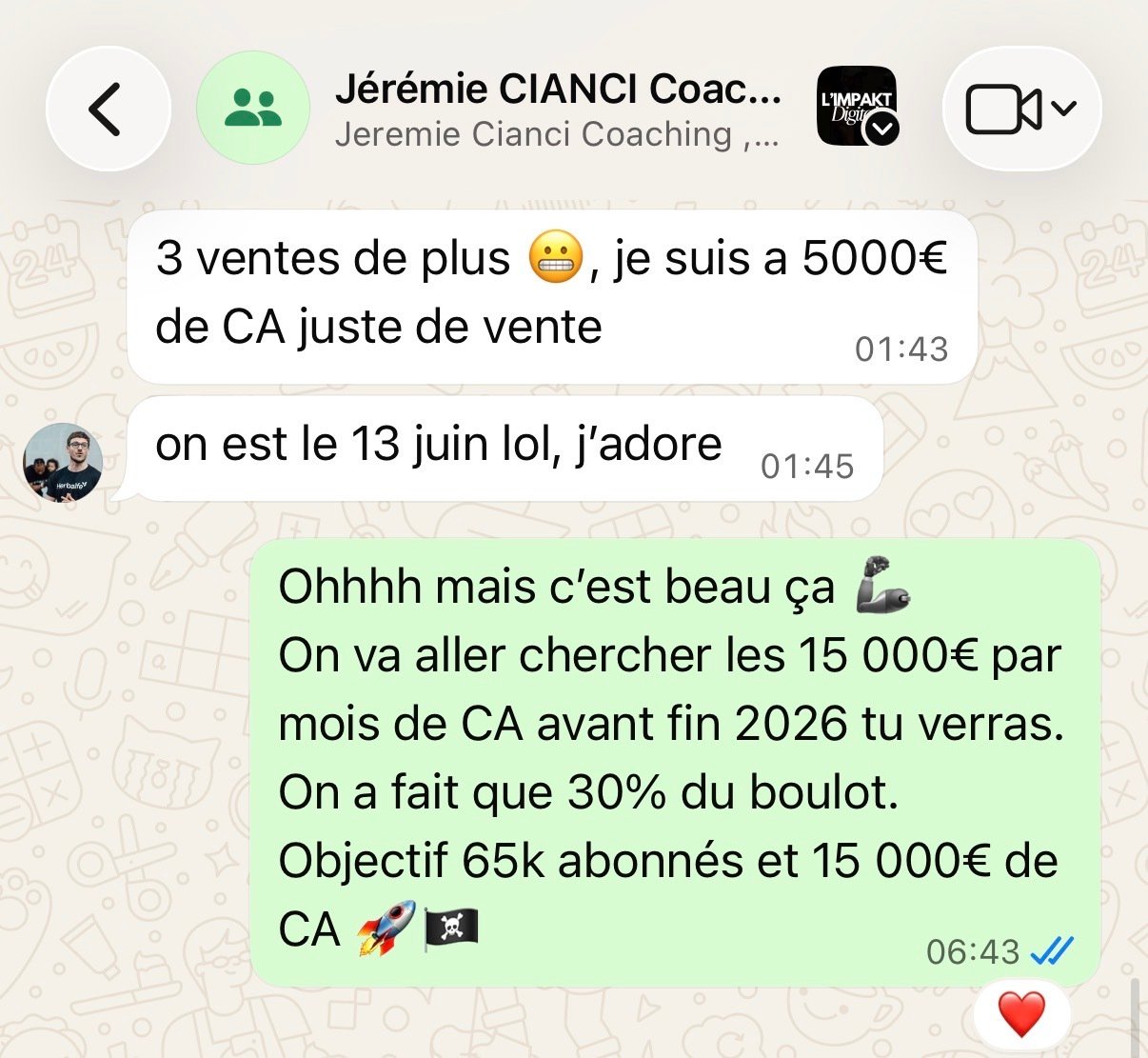 Jérémie : 5 000€ de ventes
