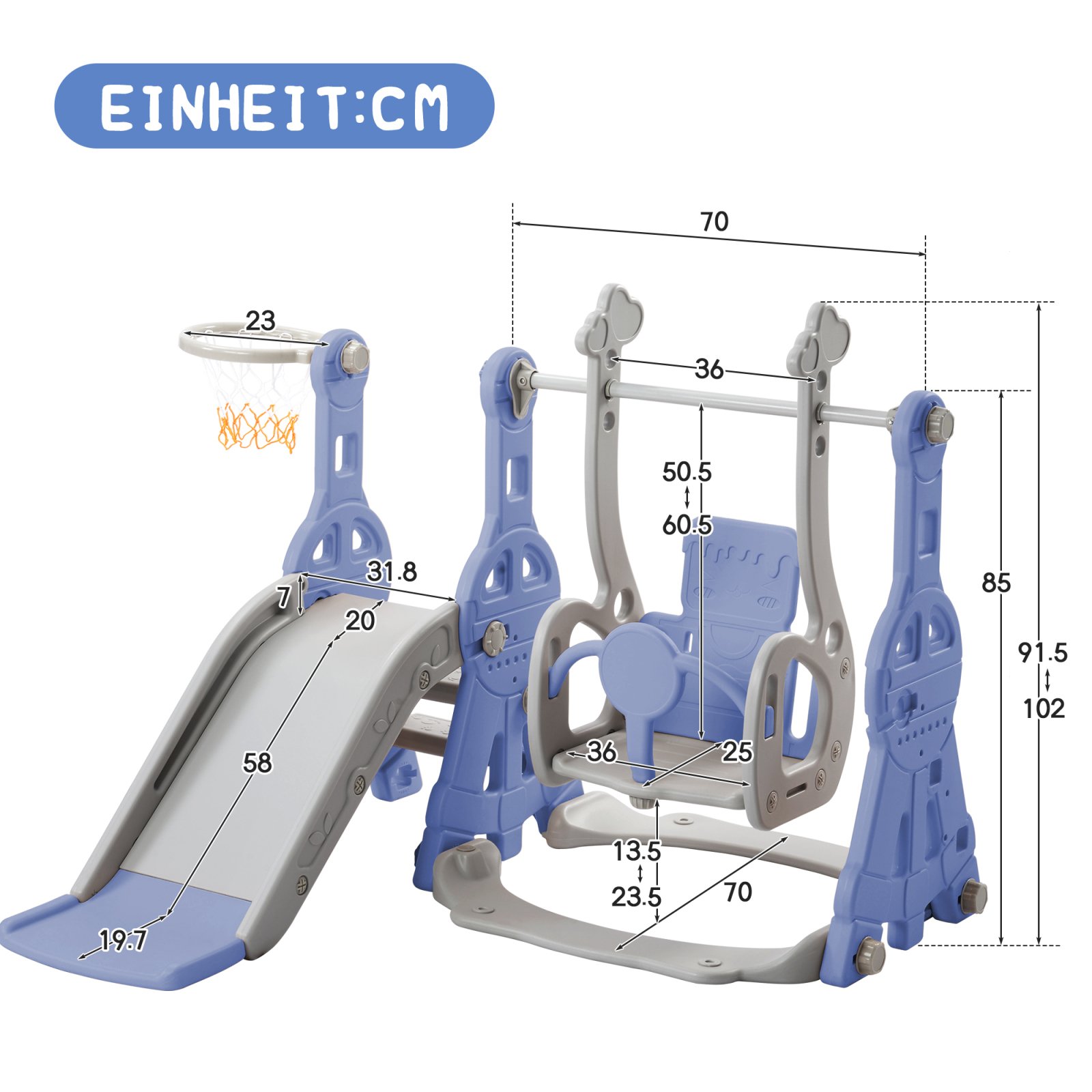 Toboggan 4 En 1 Pour Enfants – Avec Panier De Basket Et Balançoire – Intérieur/extérieur – 175x40x105cm
