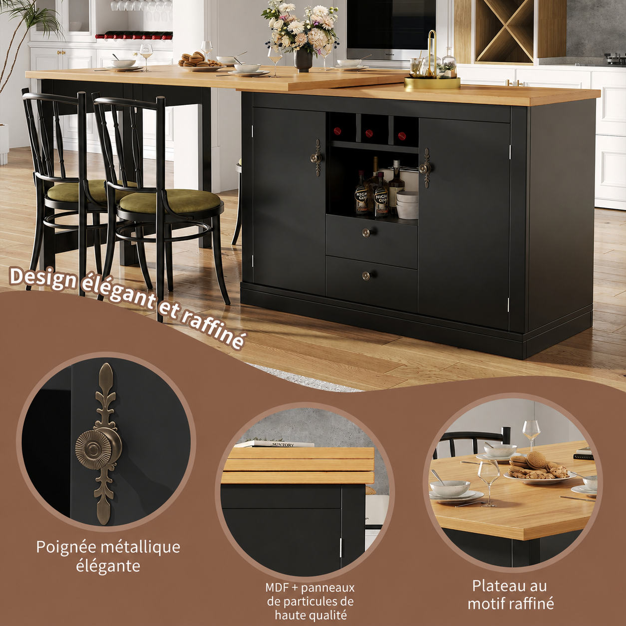 Design multifonction de la table de bar avec buffet