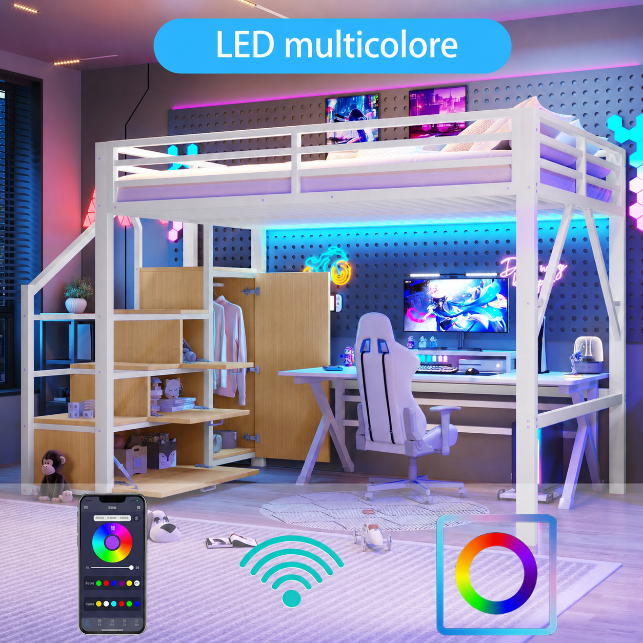 Éclairage LED réglable du lit mezzanine