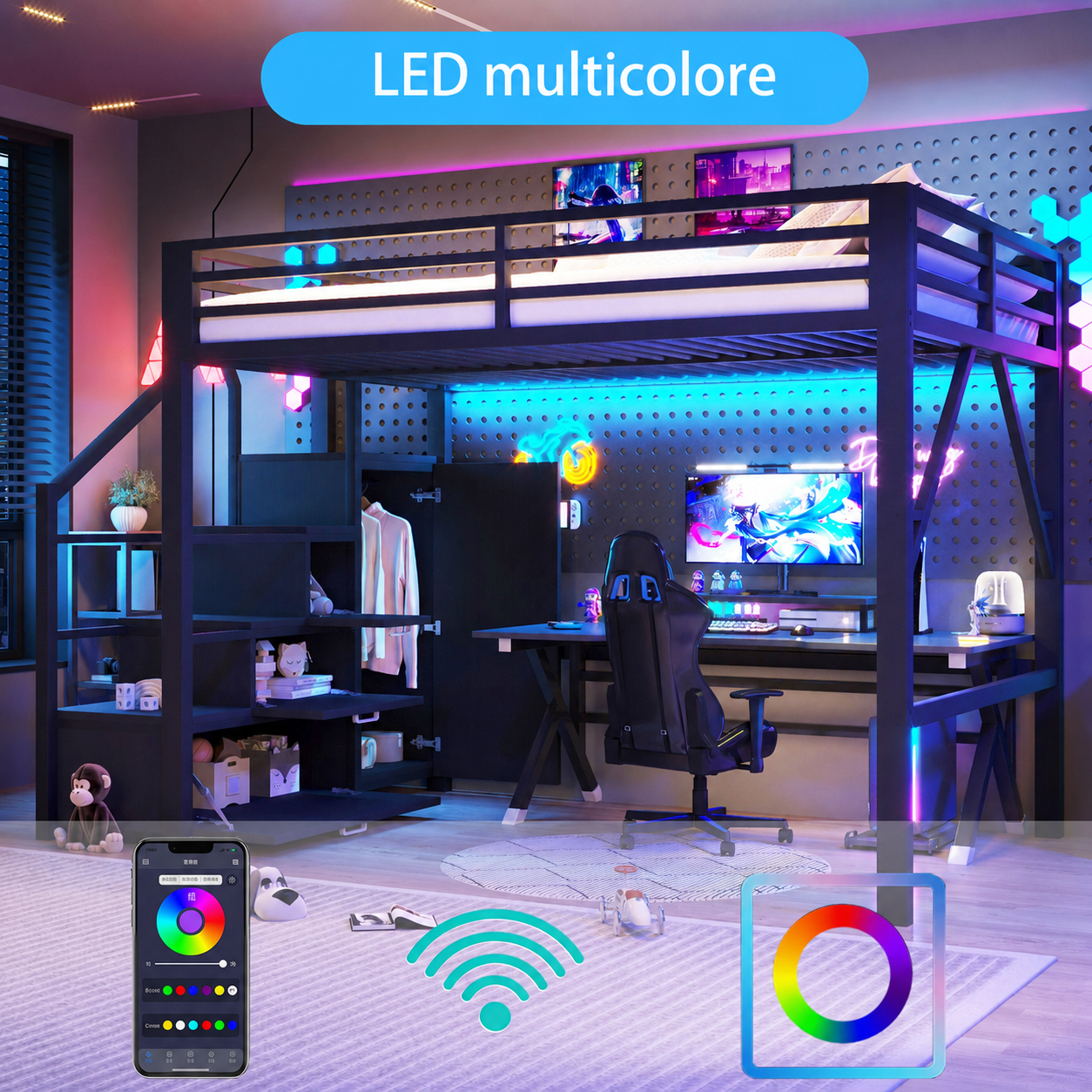 Éclairage LED réglable du lit mezzanine