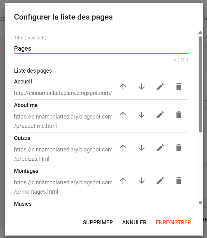 configurer la liste des pages