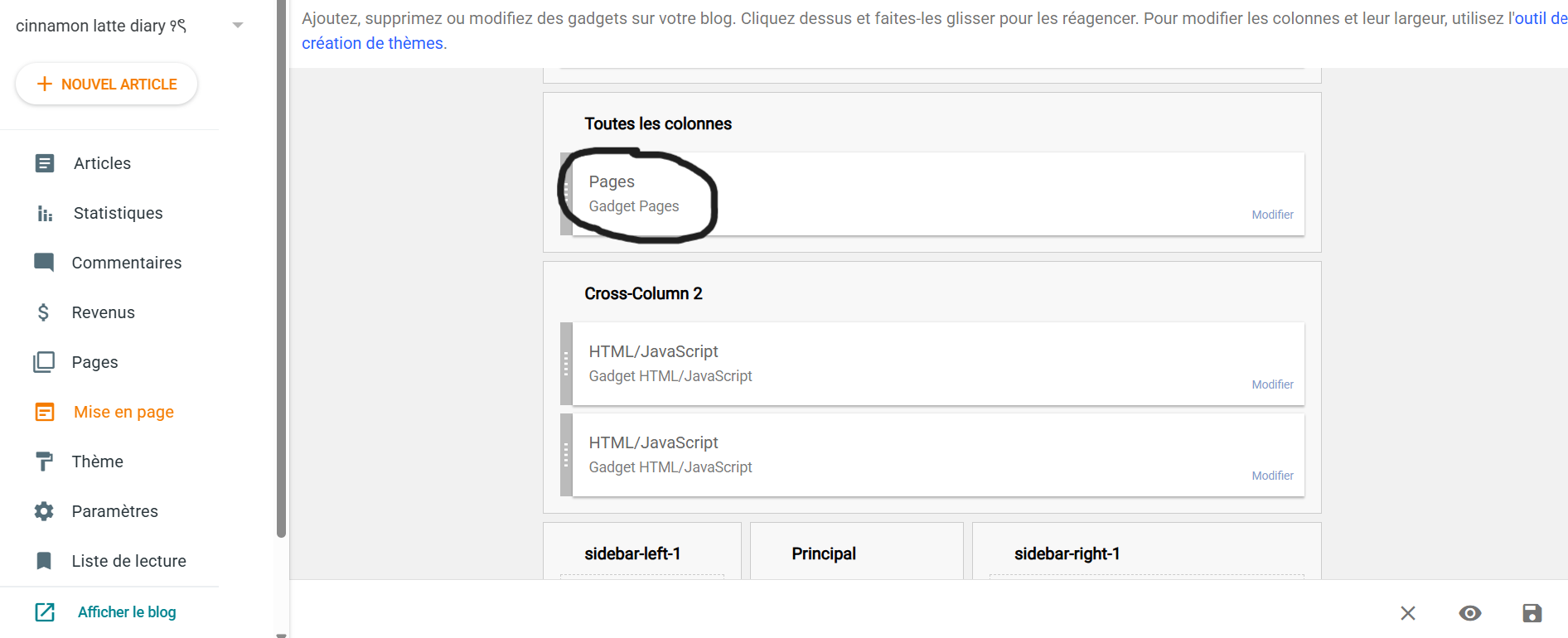 configurer la liste des pages