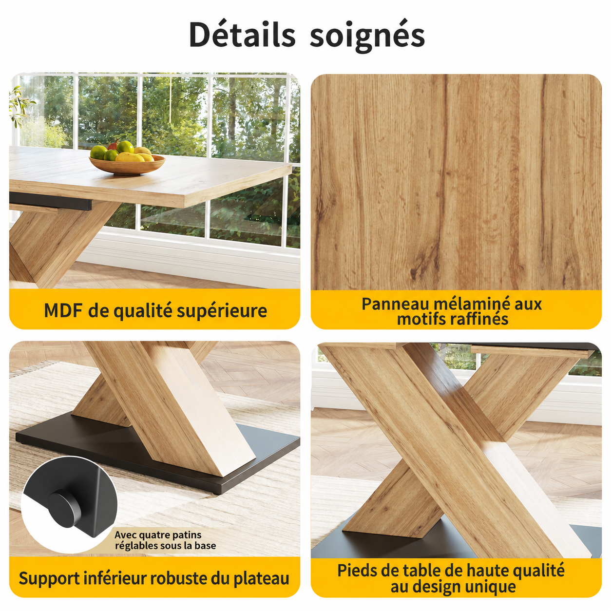 Pieds croisés avec quatre molettes de réglage