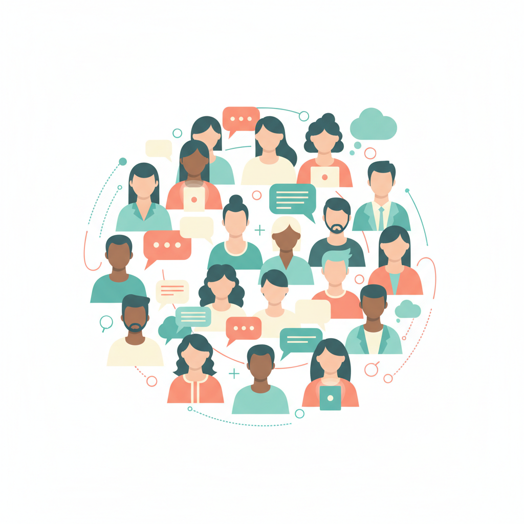 Communauté en ligne engagée, symbole d'interactions et de conversations authentiques.