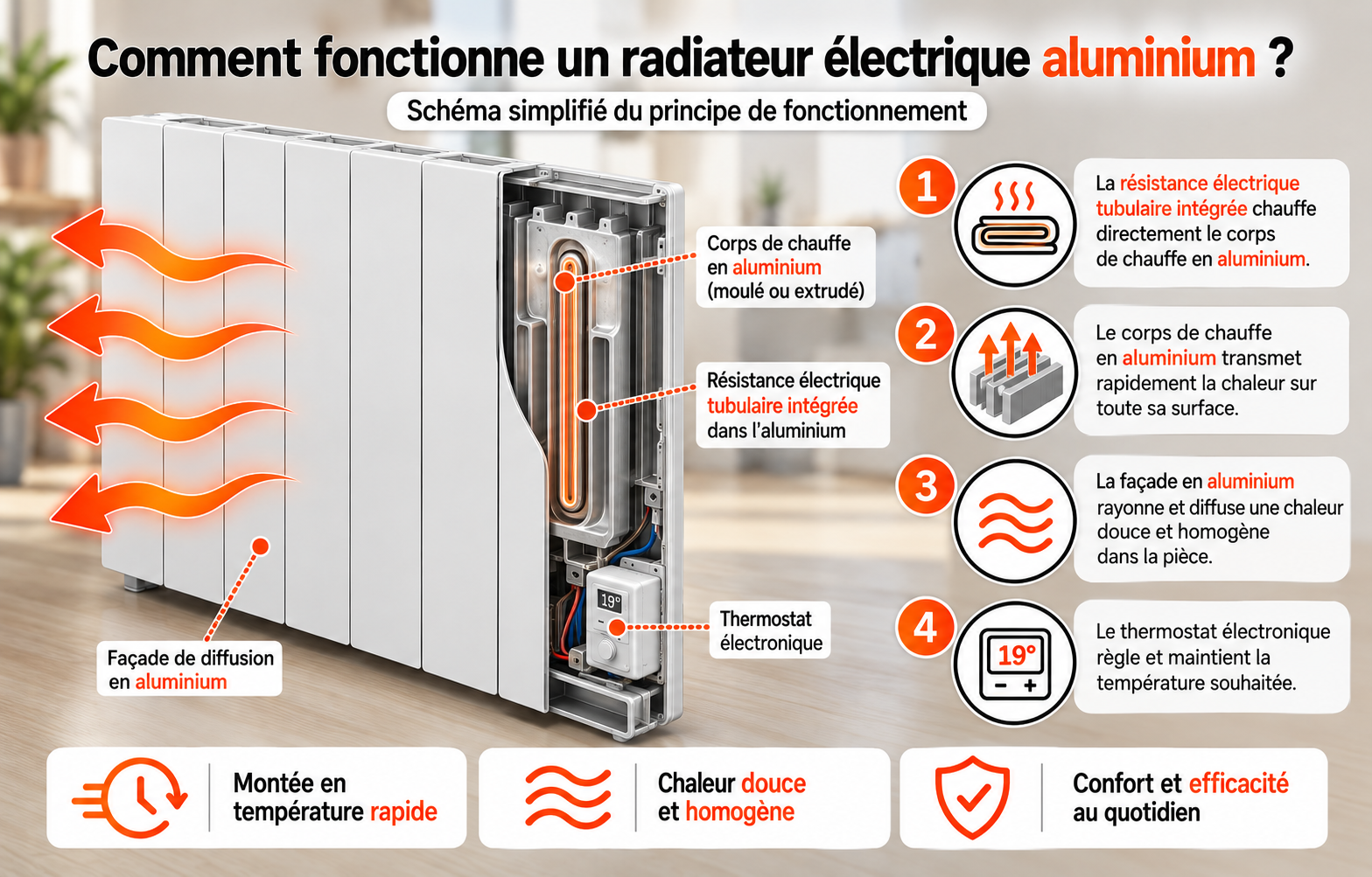 Fonctionnement du cœur de chauffe en aluminium du radiateur ALUMIA CONNECT